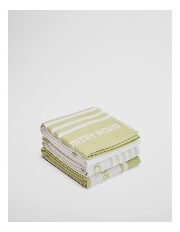 Aeri Verified Australian Cotton Tea Towel Pack Of 3 in Leek Green image 1