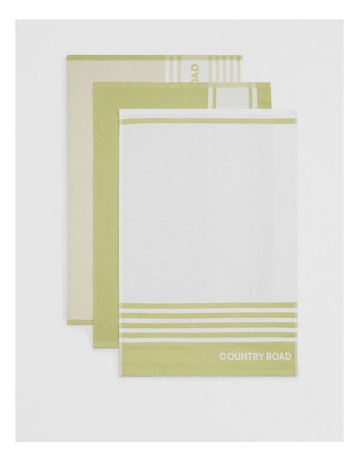 Aeri Verified Australian Cotton Tea Towel Pack Of 3 in Leek Green image 3