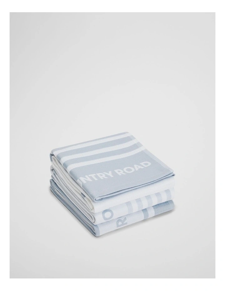 Aeri Verified Australian Cotton Tea Towel Pack Of 3 in Ciel Blue image 1