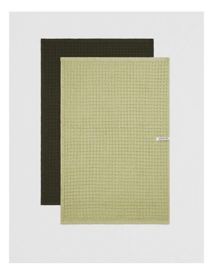 Meeka Verified Australian Cotton Tea Towel Pack Of 2 in Leek Green image 3