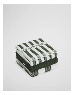 Cr Stripe Verified Australian Cotton Tea Towel Pack Of 3 in Dark Olive