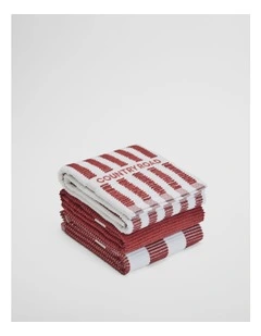 Cr Stripe Verified Australian Cotton Tea Towel Pack Of 3 in Marsala