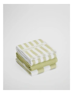 Cr Stripe Verified Australian Cotton Tea Towel Pack Of 3 in Leek Green