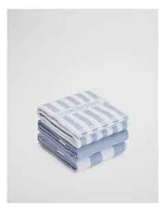 Cr Stripe Verified Australian Cotton Tea Towel Pack Of 3 in Ciel Blue