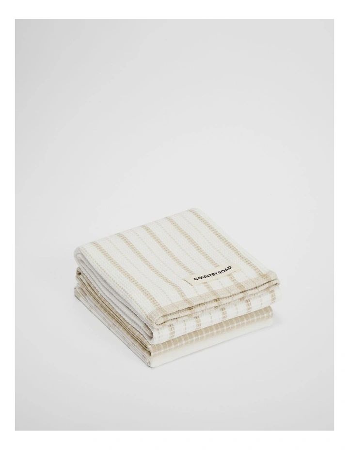 Laine Verified Australian Cotton Tea Towel Pack Of 3 in Beige image 1