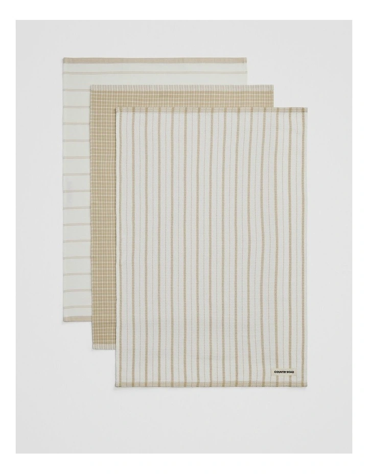 Laine Verified Australian Cotton Tea Towel Pack Of 3 in Beige image 3