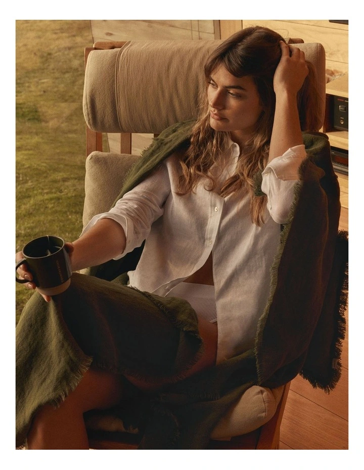 Grove Organically Grown Linen Throw in Dark Olive image 2