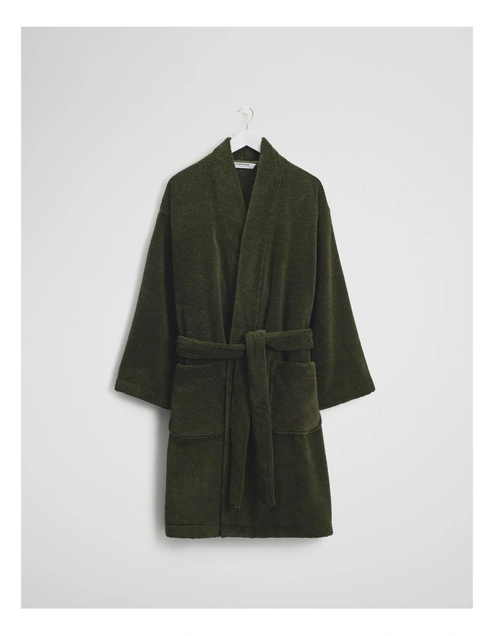 Mara Verified Australian Cotton Bath Robe in Dark Olive image 1