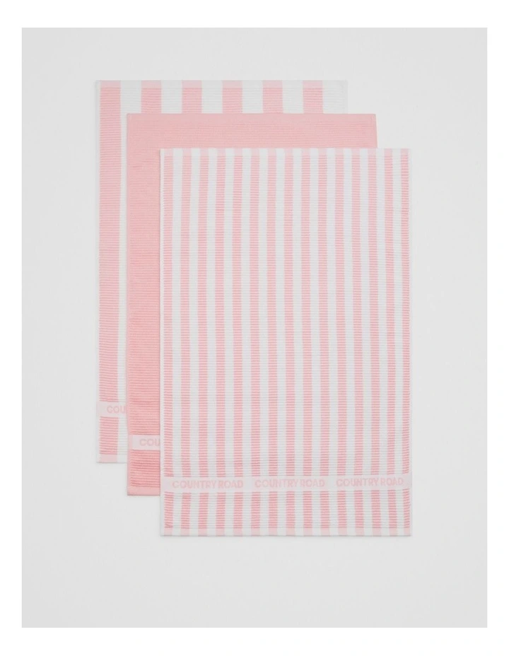 Cr Stripe Australian Cotton Tea Towel Pack Of 3 in Dawn Pink image 3
