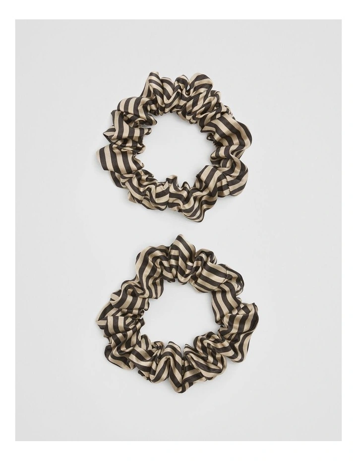 Silk Scrunchie Pack Of 2 in Charcoal Stripe image 1