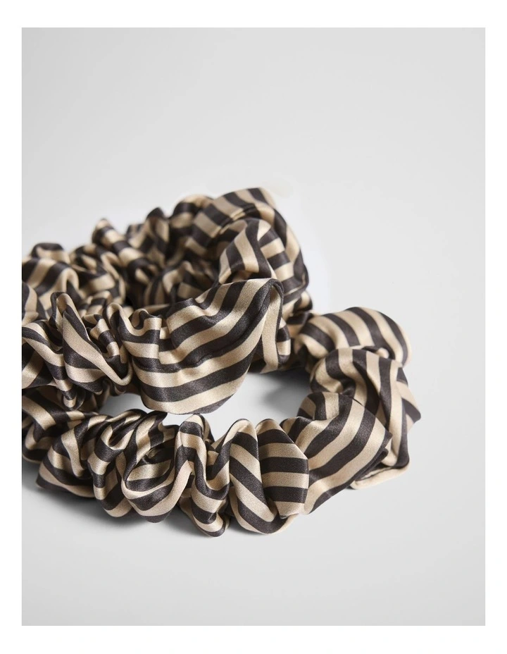 Silk Scrunchie Pack Of 2 in Charcoal Stripe image 2