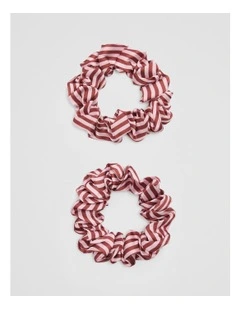 Silk Scrunchie Pack Of 2 in Ruby Stripe