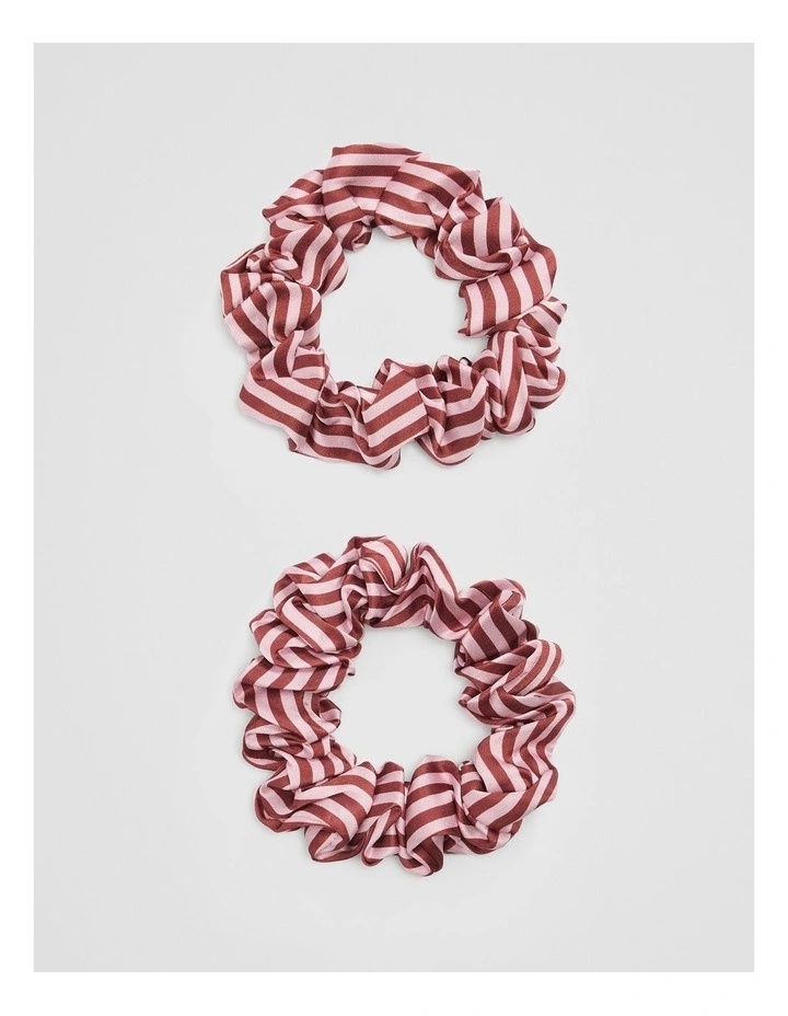 Silk Scrunchie Pack Of 2 in Ruby Stripe image 1