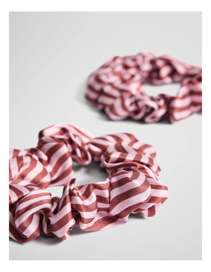 Silk Scrunchie Pack Of 2 in Ruby Stripe image 2