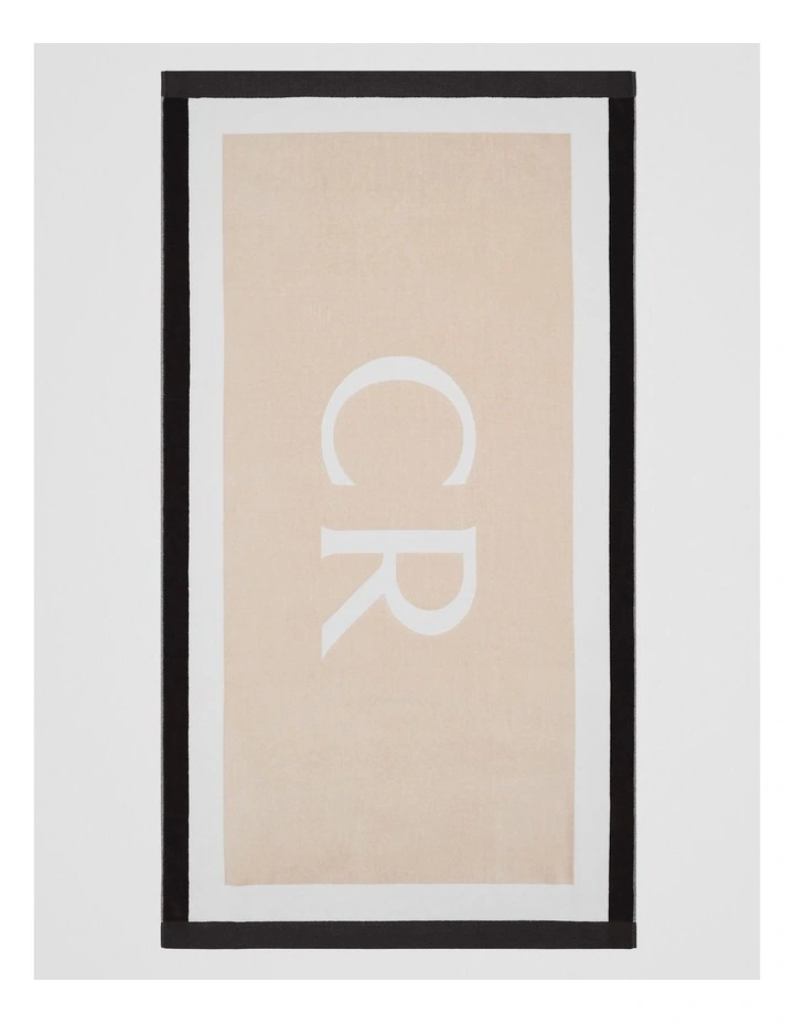 Cr Border Australian Cotton Beach Towel in Sand image 1
