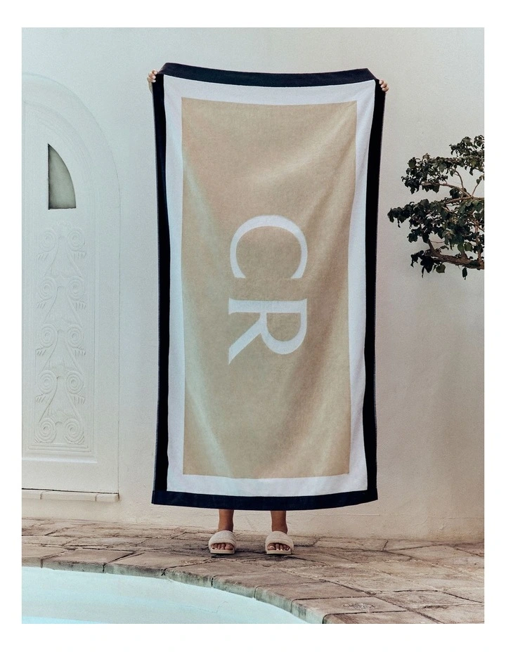 Cr Border Australian Cotton Beach Towel in Sand image 2