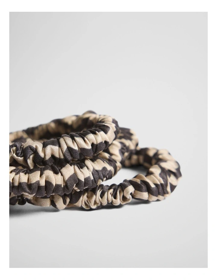 Small Silk Scrunchie Pack Of 3 in Charcoal Stripe image 2