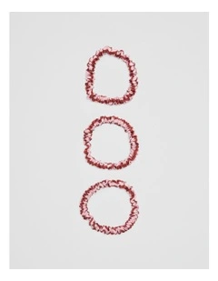 Small Silk Scrunchie Pack Of 3 in Ruby Stripe