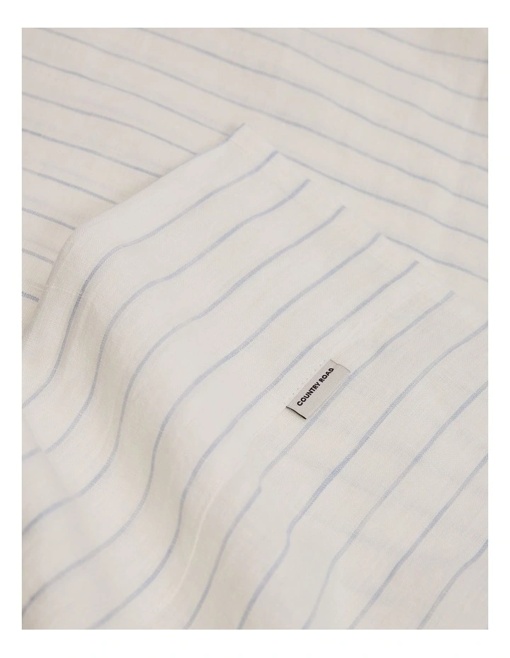 Skye Organically Grown Linen King Flat Sheet in Ciel Blue Stripe image 2