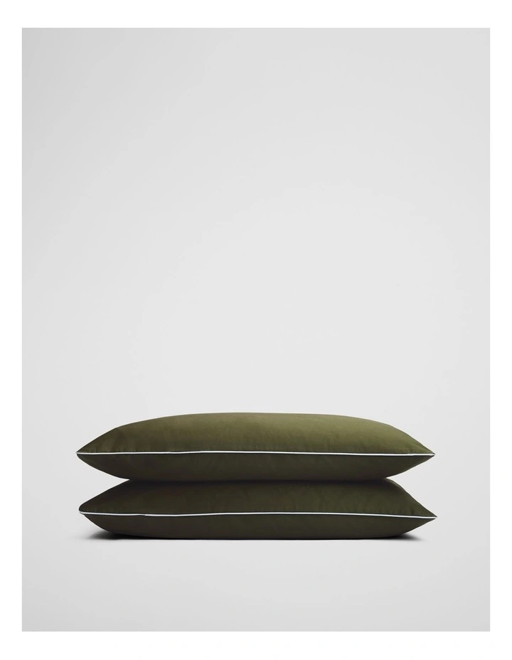 Dita Organically Grown Cotton Standard Pillow Case Pair in Dark Olive image 1