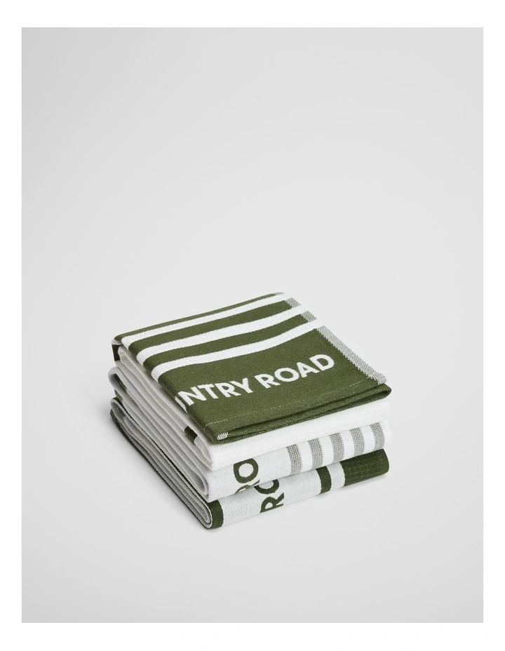 Aeri Australian Cotton Tea Towel Pack Of 3 in Dark Olive image 1