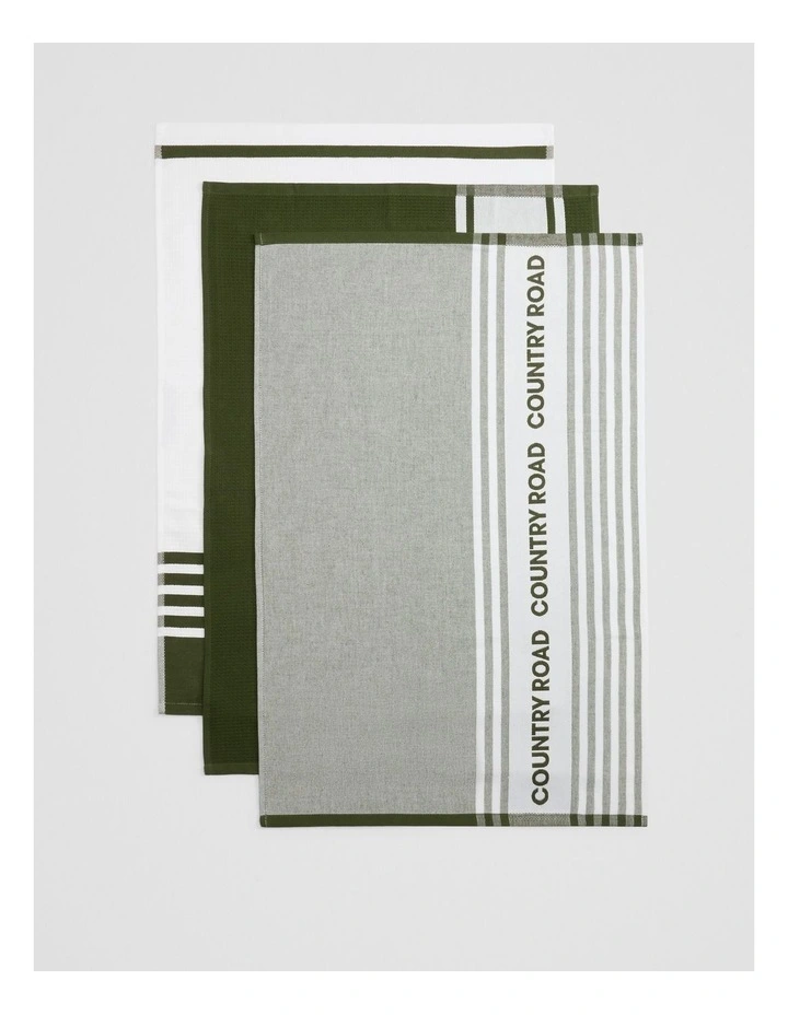 Aeri Australian Cotton Tea Towel Pack Of 3 in Dark Olive image 3