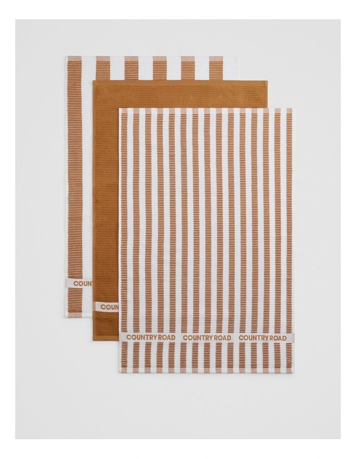 Cr Stripe Australian Cotton Tea Towel Pack Of 3 in Umber image 3