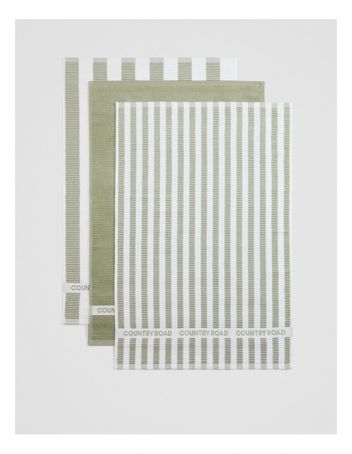 Cr Stripe Australian Cotton Tea Towel Pack Of 3 in Acacia image 3