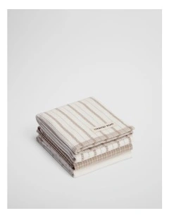 Laine  Australian Cotton Tea Towel Pack Of 3 in Sand