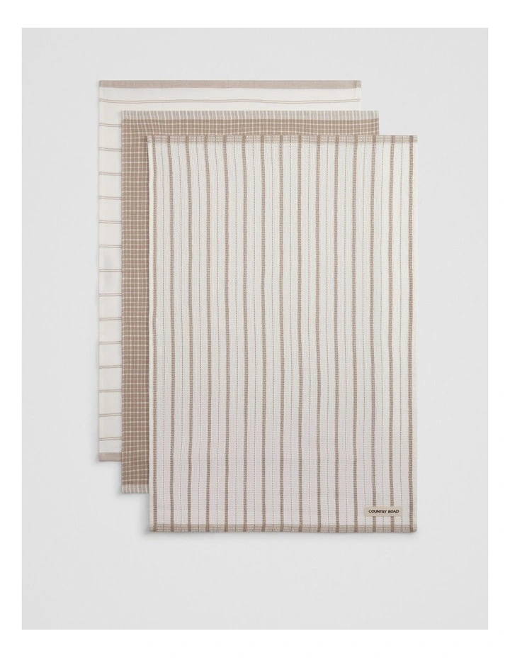 Laine  Australian Cotton Tea Towel Pack Of 3 in Sand image 3