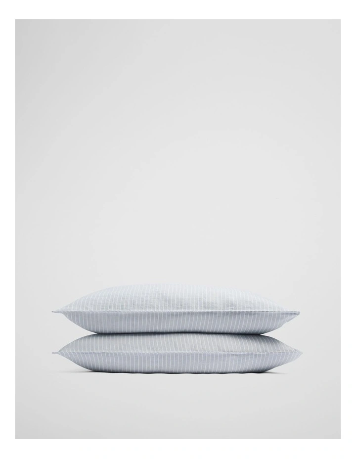 Skye Linen Standard Pillowcase Pair in Ciel Blue Pinstripe image 1