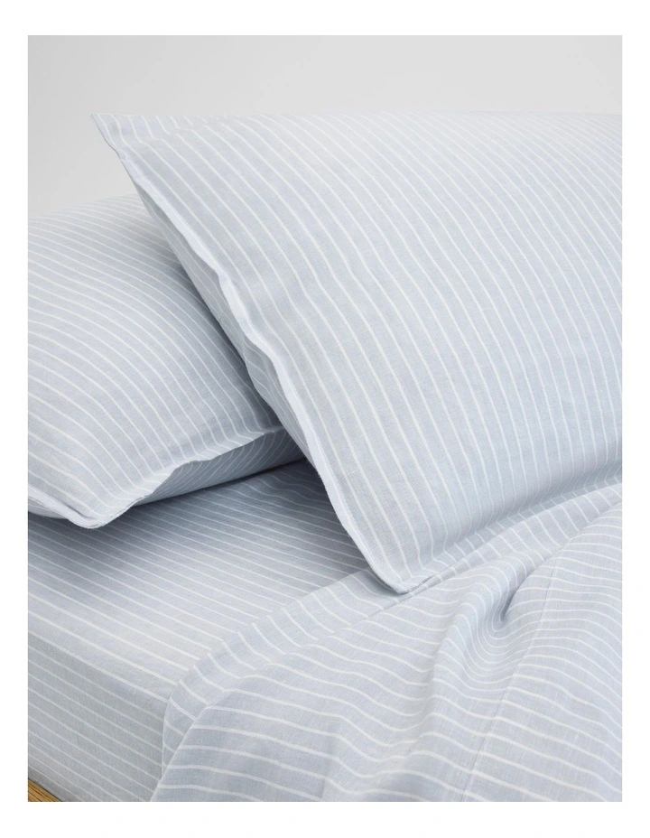 Skye Linen Standard Pillowcase Pair in Ciel Blue Pinstripe image 2