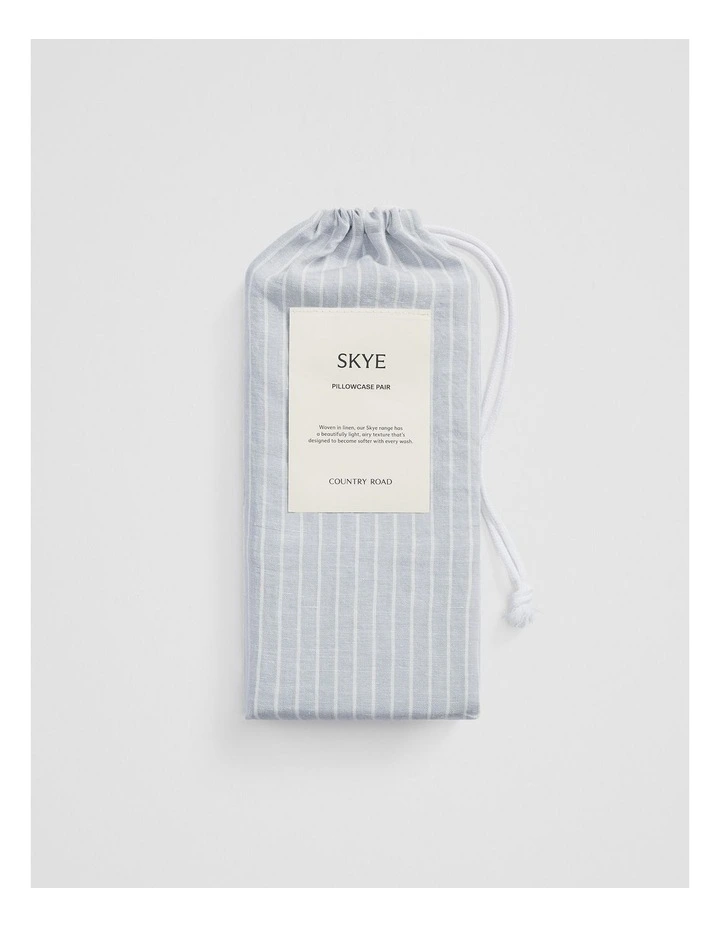 Skye Linen Standard Pillowcase Pair in Ciel Blue Pinstripe image 4