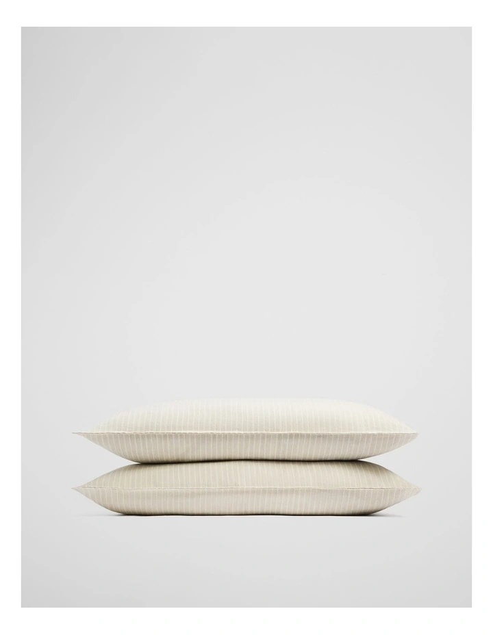 Skye Linen Standard Pillowcase Pair in Natural Pinstripe image 1