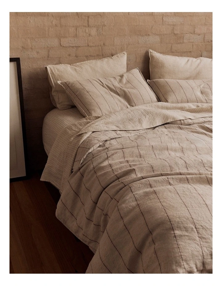 Skye Linen Standard Pillowcase Pair in Natural Pinstripe image 2