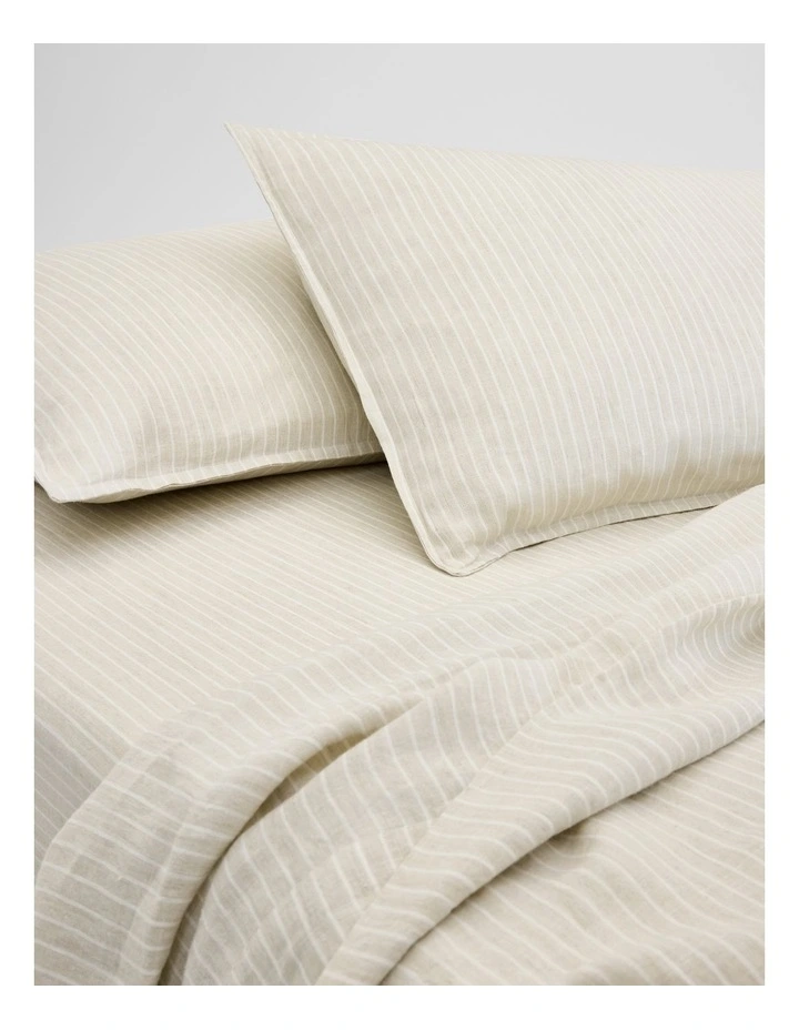 Skye Linen Standard Pillowcase Pair in Natural Pinstripe image 3