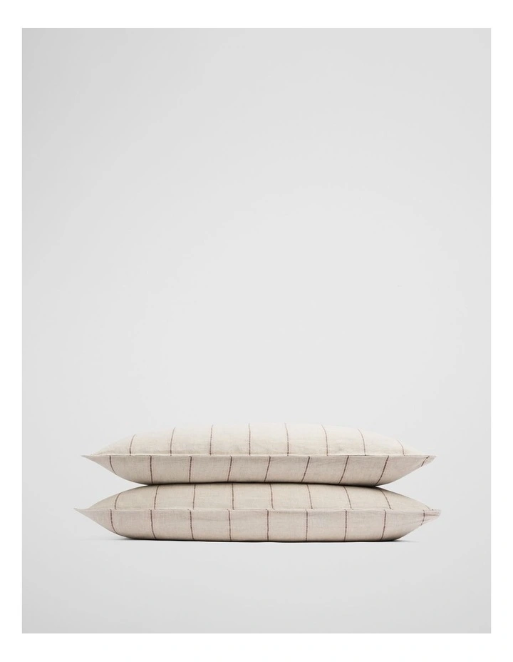 Skye Linen Standard Pillowcase Pair in Natural Stripe image 1