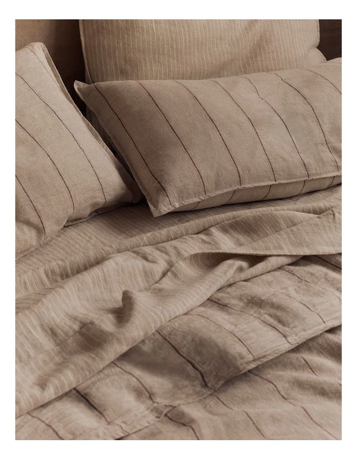 Skye Linen Standard Pillowcase Pair in Natural Stripe image 2