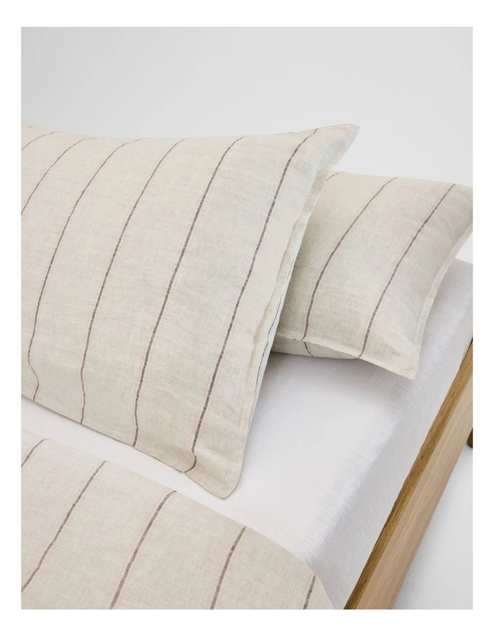 Skye Linen Standard Pillowcase Pair in Natural Stripe image 3