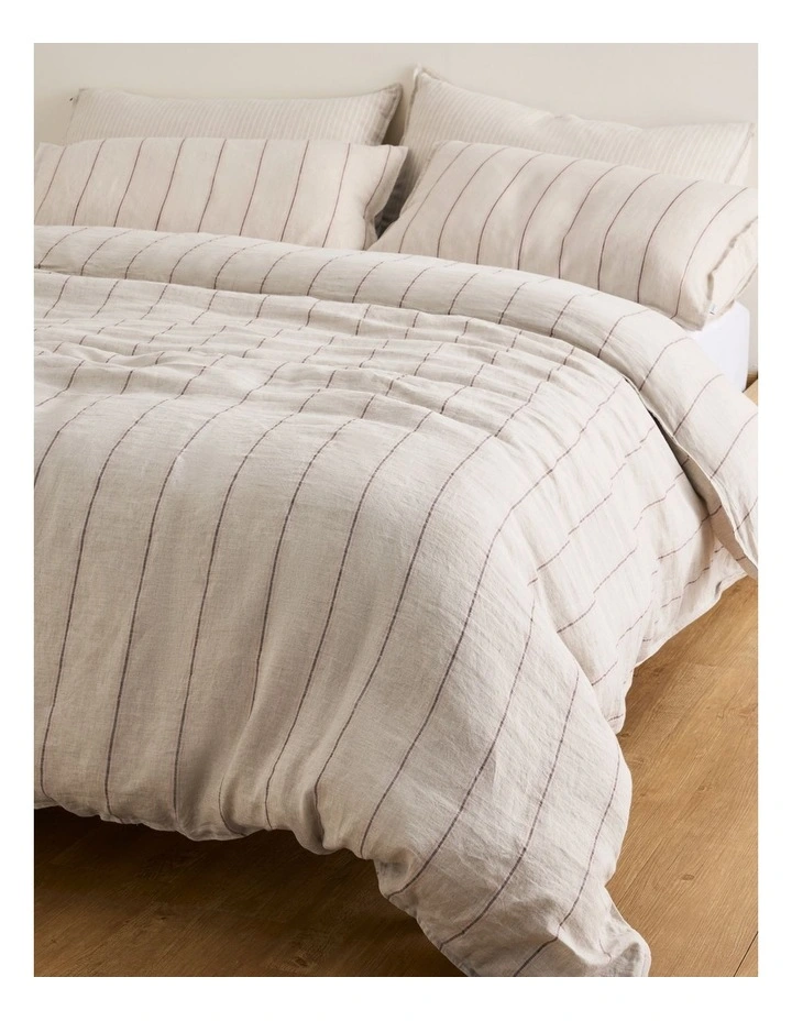 Skye Linen Queen Quilt Cover in Natural Stripe image 1