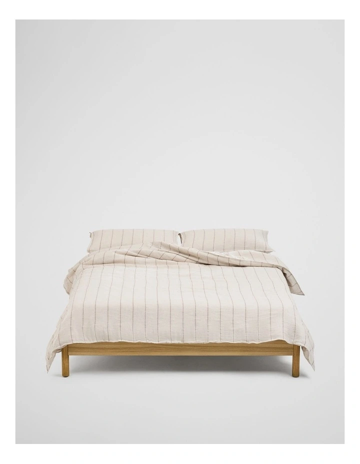 Skye Linen Queen Quilt Cover in Natural Stripe image 1