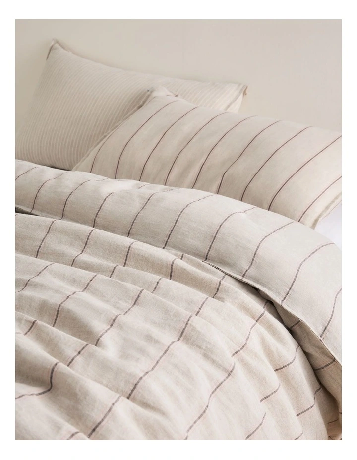 Skye Linen Queen Quilt Cover in Natural Stripe image 2