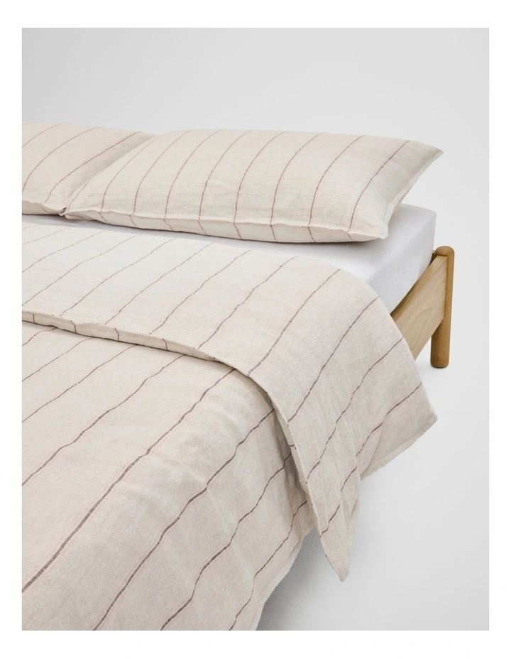 Skye Linen Queen Quilt Cover in Natural Stripe image 2