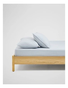 Skye Linen Queen Fitted Sheet in Ciel Blue Pinstripe