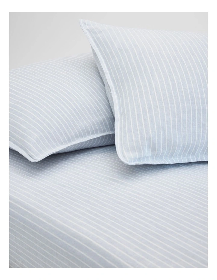 Skye Linen Queen Fitted Sheet in Ciel Blue Pinstripe image 2