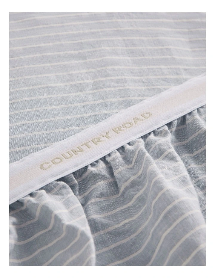 Skye Linen Queen Fitted Sheet in Ciel Blue Pinstripe image 3
