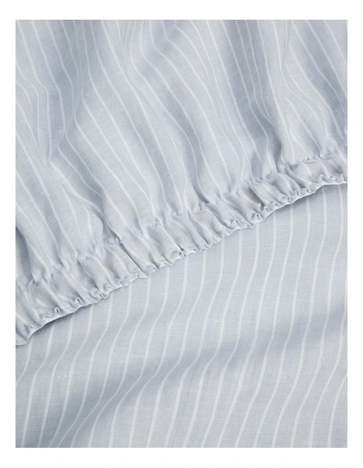 Skye Linen Queen Fitted Sheet in Ciel Blue Pinstripe image 3