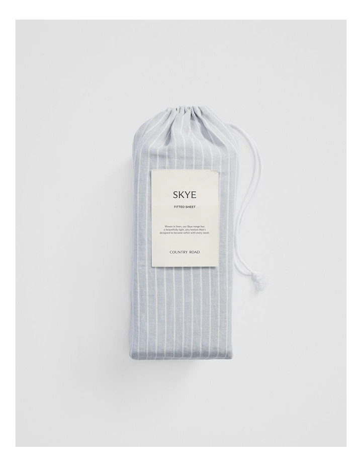 Skye Linen Queen Fitted Sheet in Ciel Blue Pinstripe image 4