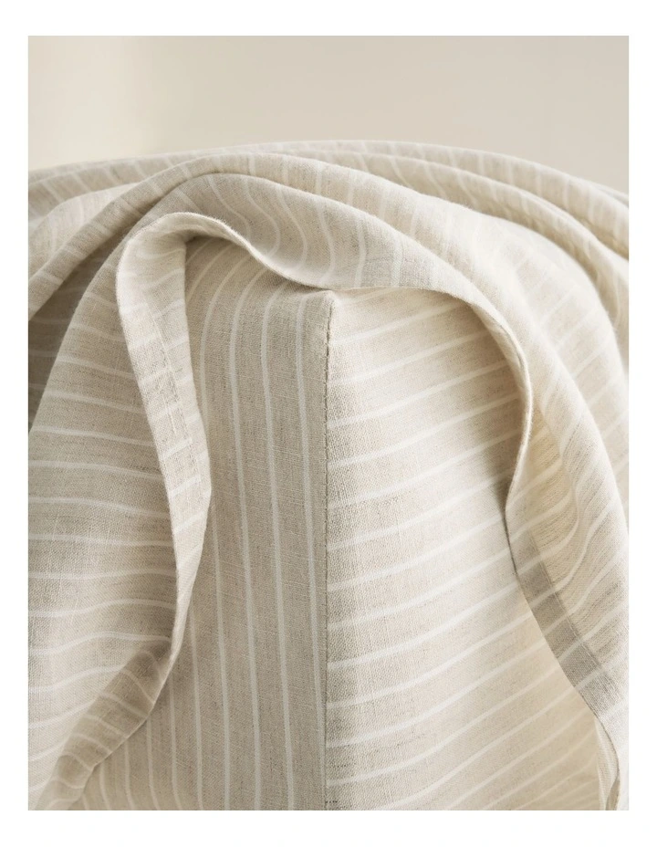 Skye Linen Queen Fitted Sheet in Natural Pinstripe image 1