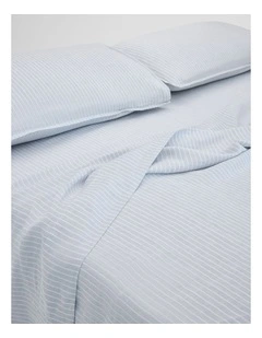 Skye Linen King Flat Sheet in Ciel Blue Pinstripe